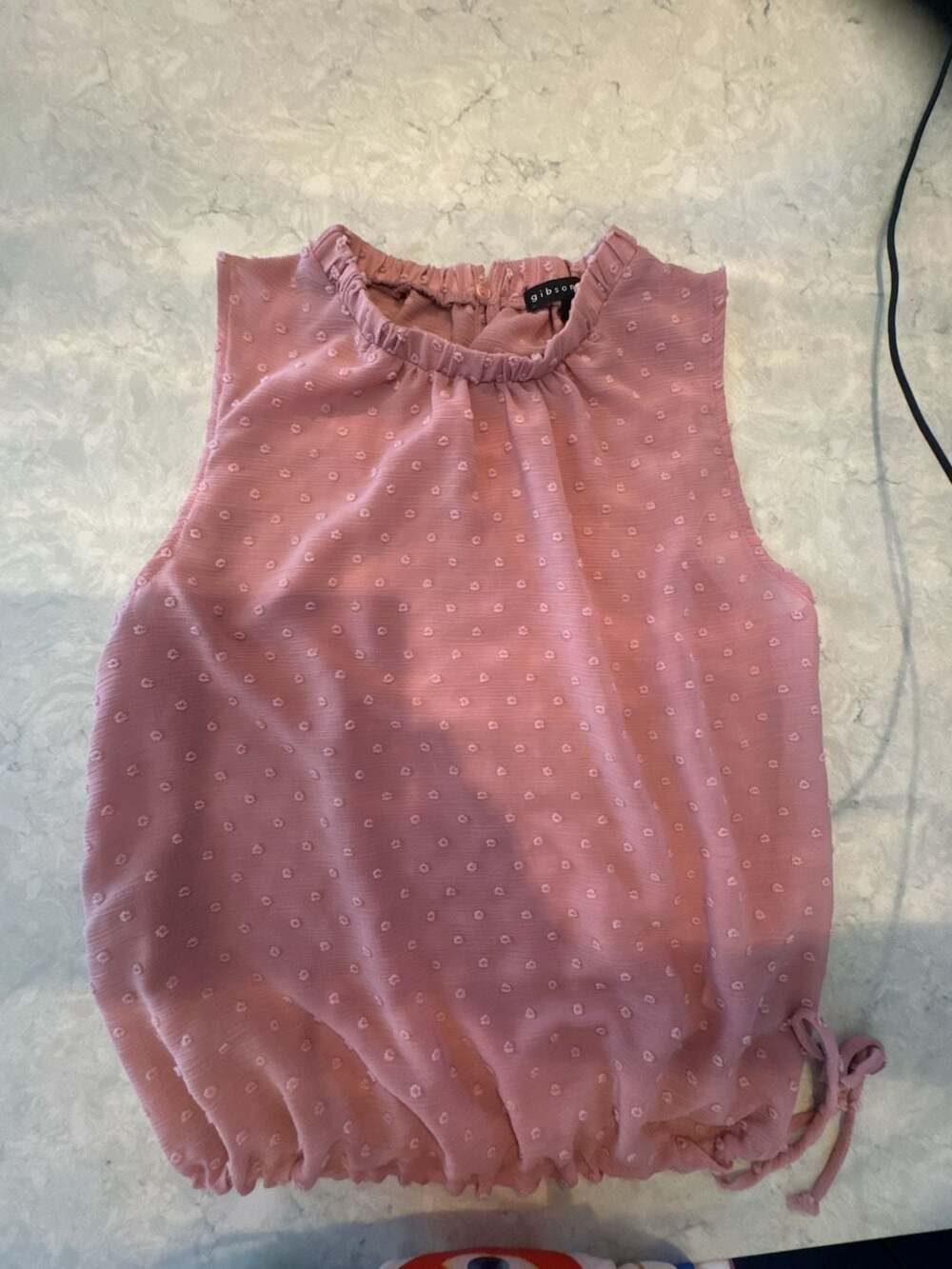 Gibsonlook Respect the Ruffle Sleeveless Swiss Dot Mock Neck Blouse